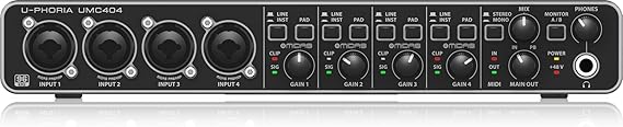 Behringer UMC404HD Audiophile 4x4, 24-Bit/192 Khz USB Audio/MIDI Interface with Midas Mic Preamplifiers | For Recording Microphones and Instruments