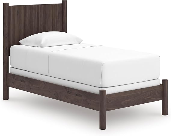 Signature Design by Ashley Kids Twin Bed with Reeded Headboard, Brown