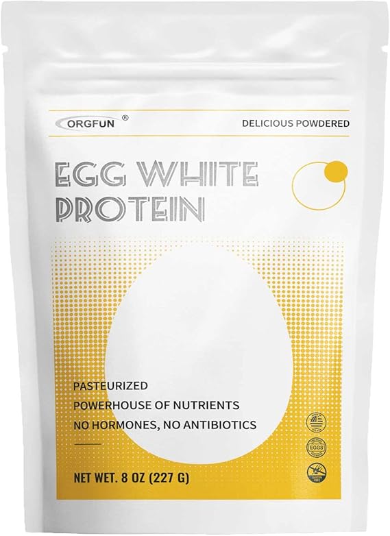 ORGFUN Egg White Powder 8 Oz, Pasteurized Egg White Powder, Gluten-Free, Non-GMO, Ideal for Baking