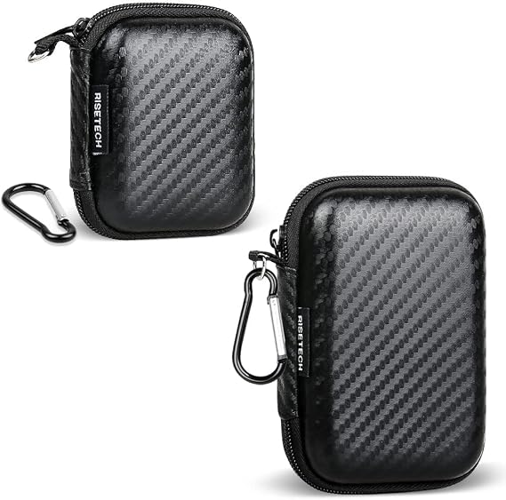 Earbud Case Earphone Carrying Case Hard EVA Headphone Storage Bag Small Zipper Pouch for USB Cable Charger, MP3 Player, Cell Phone Accessories -with Carabiner