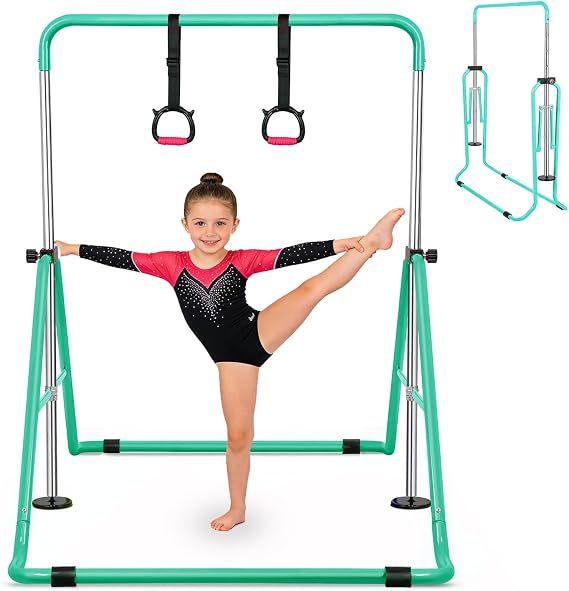 Gymnastics Bar for Kids, Adjustable Height Gymnastic Horizontal Bars, Folding Expandable Gymnastics Equipment Junior Training Kip Bar for Home