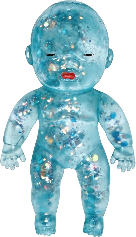 Glitter Doll Squishies Stress Ball, Squishy Babies Sensory Fidget for Stress Relief, Soft Cute Squeeze, Portable Desk Decor & Relaxing Gift for Adults (Blue)