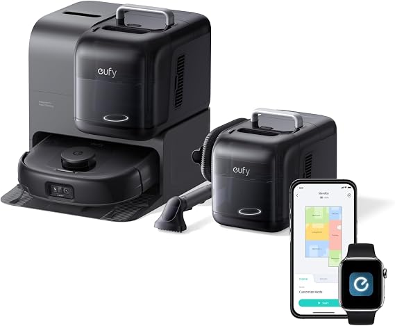 eufy E28 Robot Vacuum and Mop, 20,000 Pa, Portable Carpet Cleaning | Roller Mop with HydroJet System, All-in-One Robot Vacuum and Mop Combo, Zero-Tangling, Corner-to-Edge Cleaning