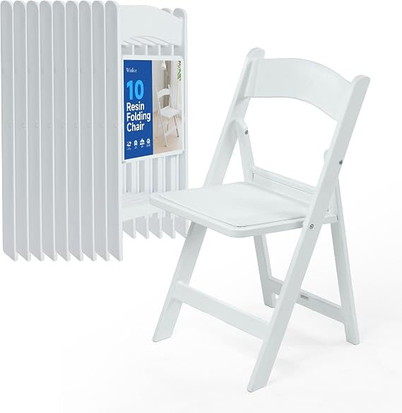 White Resin Folding Chairs - Stackable Chairs with Padded Seats, 800LB Weight Capacity Comfortable Chair - Indoor/Outdoor Folding Chairs for Events - Lightweight Foldable Chairs (10 Pack)