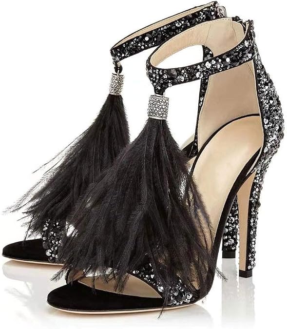 Rhinestone High Heels for Women, Elegant Wedding Shoes for Bride, Sparkle Strappy Sandals with Pointed Open Toe and Stiletto Heels Perfect for Wedding, Parties and Sexy Dress
