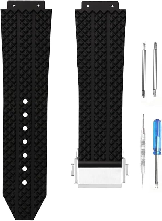 ゴム製腕時計バンド Hublot Big Bang 19mm x 25mm x 22mm 対応 シリコンストラップ 男女兼用 手首用腕時計バンド ブラック