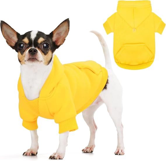 Dog Hoodie Sweatshirt Stylish Hooded Winter Coat with Leash Hole and Pocket, Crafted from Premium Soft Materials for Superior Comfort, Perfect for Cold-Weather Walks.Yellow S