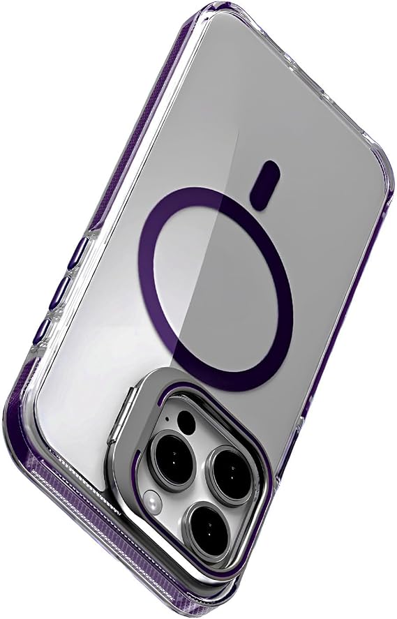 Luxo Series High Quality Case Compatible with Magsafe for Minesk iPhone 14 Pro Ultra Transparent Appearance And Ergonomic Design With Stand (Purple, 14 Pro)