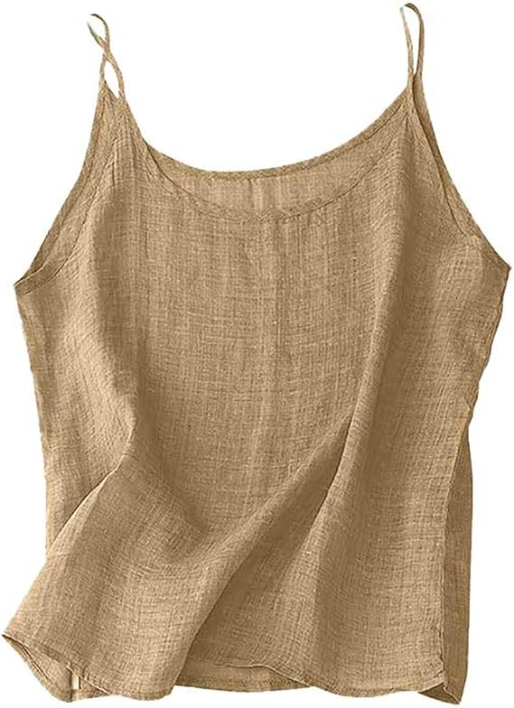 Summer Tops for Women Trendy 2025 Cotton Linen Solid Color Suspenders Lightweight Casual T-Shirts Loose Fit Outfits