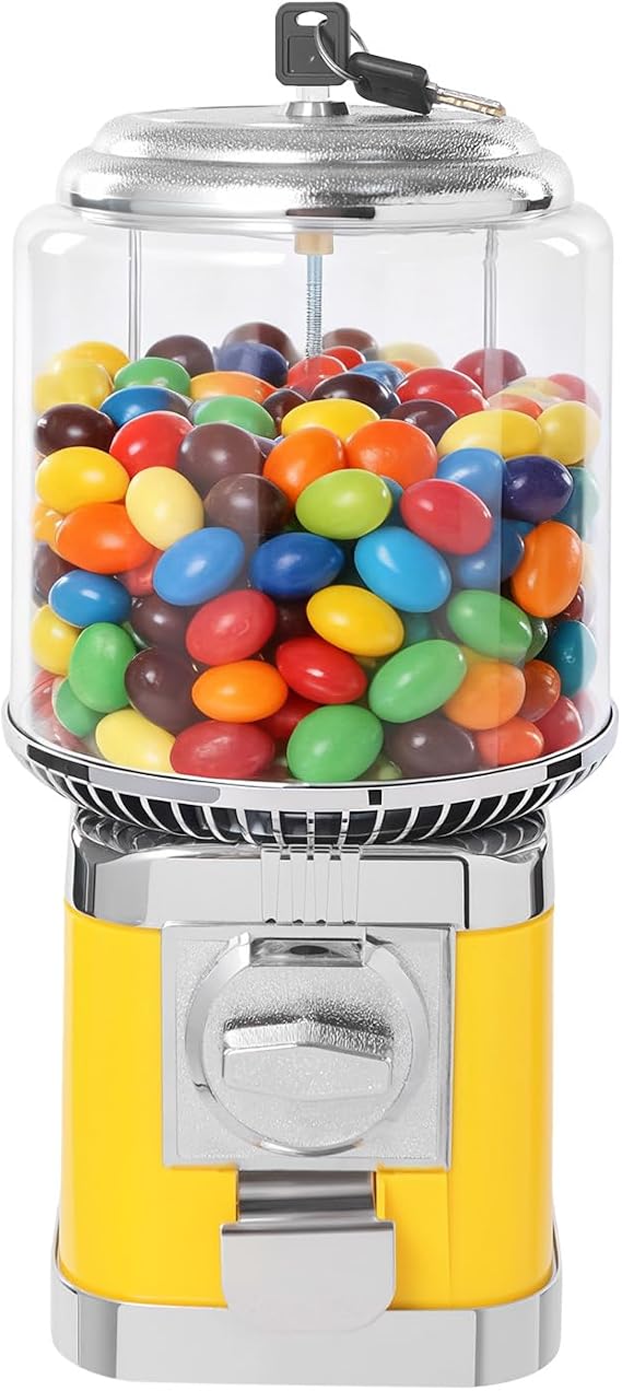 Vending Gumball Machine,25 Cents Gumball Vending Machine Commercial Candy Gumball Vending Dispenser Mini Countertop Dispenser with Keys for Home, Retail Stores,Movie Theaters, Amusement Parks (Yellow)