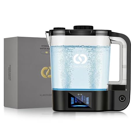 PUREPEBRIX Desktop Hydrogen Water Pitcher - 72oz Large Hydrogen Water Bottle Generator - 3000 PPB SPE/PEM Machine - 9000mAh - Ideal Wellness Gift for Family & Home (Black)