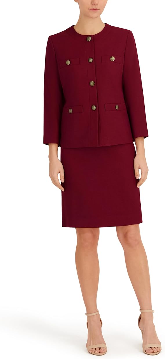 Le Suit Women's Tonal Jewel Neck Jacket & Skirt
