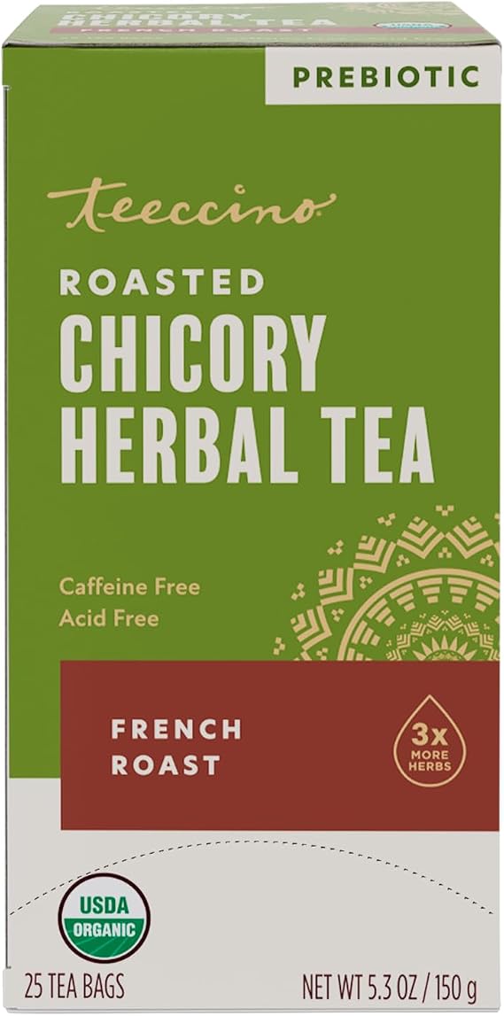 Teeccino French Roast Herbal Tea - Rich & Roasted Herbal Tea Thats Caffeine Free & Prebiotic for Natural Energy, Coffee Alternative, 25 Tea Bags