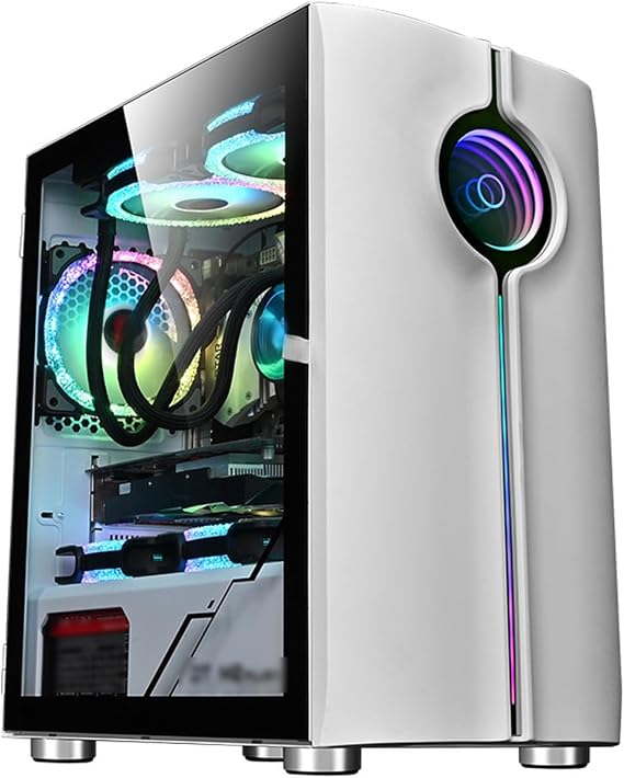 XLTFUC Mid-Tower M-ATX/ITX Computer Case, Vertical GPU Bracket Desktop Computer Gaming Case Tempered Glass Panel RGB Mode(White)