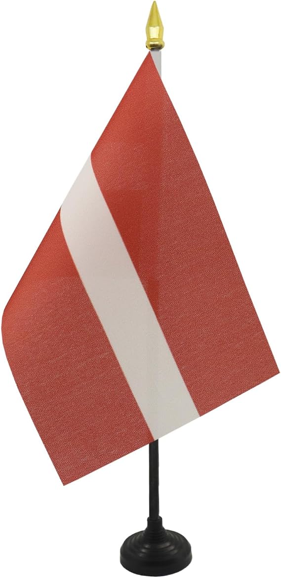 Latvia Table Flag 4'' x 6'' - Latvian Desk Flag 15 x 10 cm - golden spear top - AZ FLAG