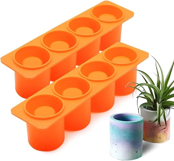 2Pcs Succulent Plants Pot Concrete Cement Mold Flower Pot Plaster Moulds Ice Shot Glass Molds Tea Light Candle Holder Pen Holder Resin Epoxy Casting Mold (Random Color)