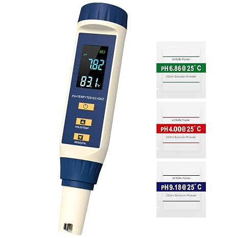 Water Quality Tester 5 in 1 Professional with Back Light, Digital PH Meter