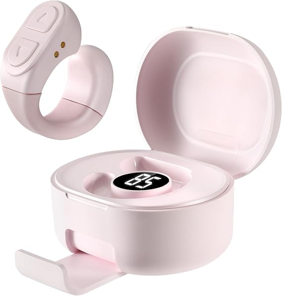 Upgrade Scrolling Ring, Remote Control for TikTok, Bluetooth Ring Scroller with Stand, Bluetooth Camera Remote Compatible with iPhone, iPad, iOS Android Cell Phone-Pink