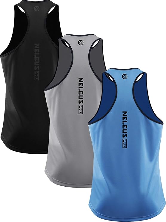 NELEUS Men's 3 Pack Dry Fit Y-Back Muscle Tank Workout Gym Shirt
