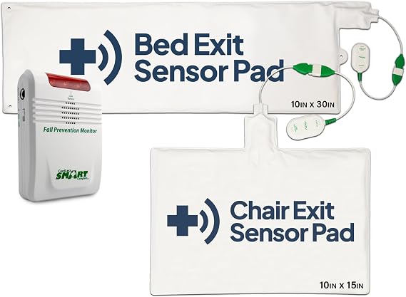 Smart Caregiver Bed & Chair Exit Alert System - Wireless Monitor with Pressure Sensor Pads for Bed and Chair - Automatically Alerts Caregiver When They Get Up - Bed Alarm for Elderly