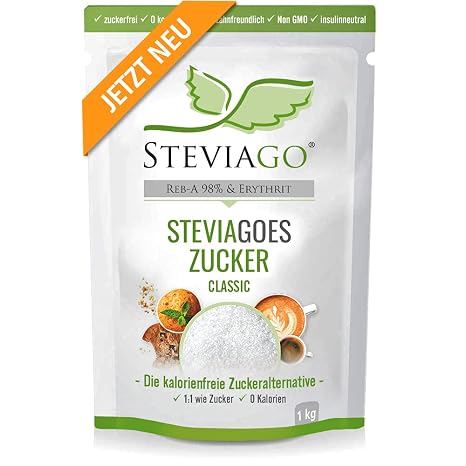 STEVIAGO ES Sugar (Classic) - the 1:1 Sugar Substitute from Erythritol + Stevia (98% Reb-A) 0 Calories Vegan Suitable for Keto Diet and Low Carb Diet 1 kg Bag