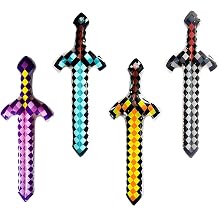 4 Pack Inflatable Swords for Kids, Pixel Theme Party Favours,Inflatable Swords for Role Play, Christmas Secret Santa Gift Halloween Carnival Cosplay Birthday