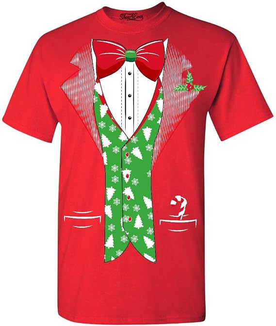 shop4ever Tuxedo Christmas Costume Tree Vest T-Shirt Holiday Xmas Shirts