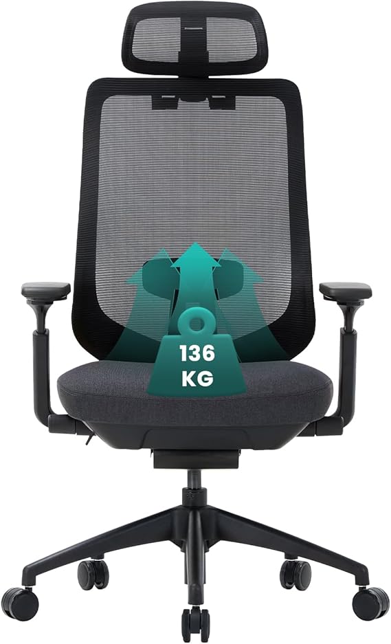 COLAMY Ergonomic Mesh Office Chair, High Back Computer Executive Desk Chair with Adjustable Headrest and 4D Arms, Slide Seat, Tilt Lock, Black