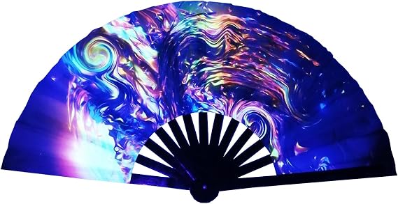 Large Folding Fan Rave Hand Fan Chinese Kung Fu Tai Chi Craft Fan for Men Women Wedding Festival Birthday Party Decorations Dance Performance (1, UV - Multicolor)