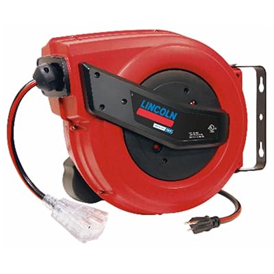 Lincoln 91039 60 Tri-tap Electric Power Cord Reel, 123 SJTOW, Grease, Oil and Weather Resistant, Magnetic Brake, Auto-guide Rewind Mechanism, Overload Protection, Power Indicator Lights, RedBlack