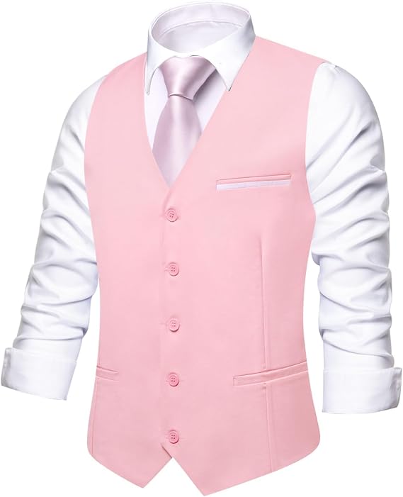 Hi-Tie Men's Formal Suit Vest Solid Fit Vest for Men 3 Pockets V Neck Waistcoat Business Wedding Casual
