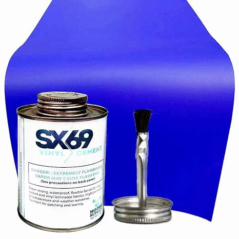 SX 69 Vinyl Repair Kit | Inflatable Bounce House Repair Kit | Blue | Includes 16 Ounce Adhesive and Vinyl Roll | for Flexible, Waterproof Repairs of Tears, Punctures, and Holes