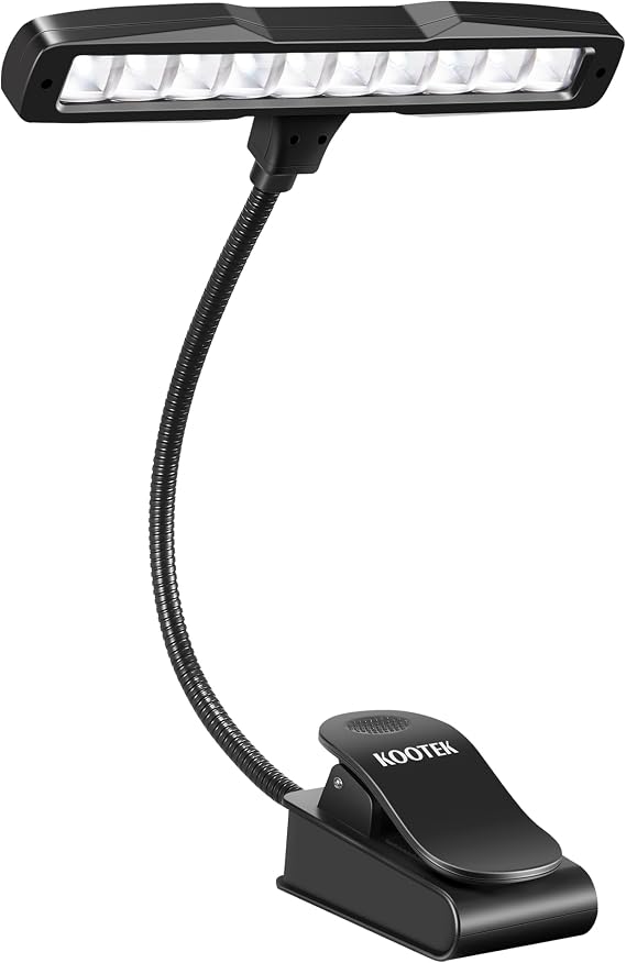 Kootek Music Stand Light Clip-on Piano Lamp Rechargeable Book Light, 10 LED | Adjustable Brightness, 360 Flexible Neck, Clip-on&freestanding, Foldable, for Sheet, Book Reading Orchestra Podium Easel