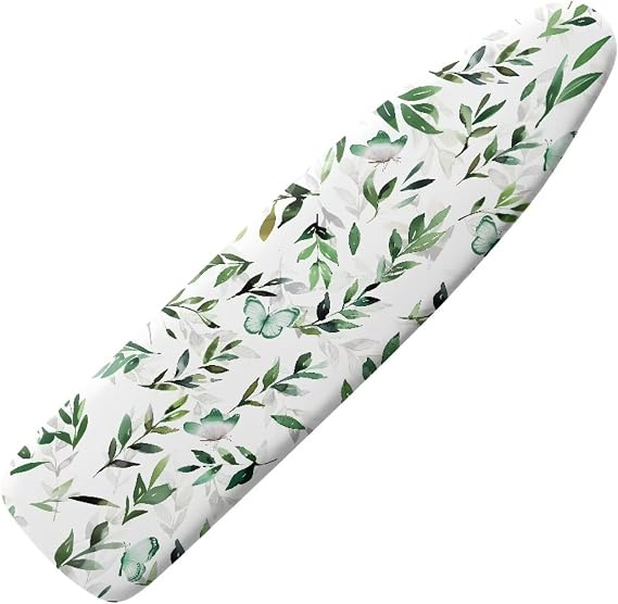 Green Leaves Ironing Board Cover 15x54 Inch Standard Ironing Board Cover with Elastic Edge and Hook and Loop Fasteners Scorch and Stain Resistant (No Pad)