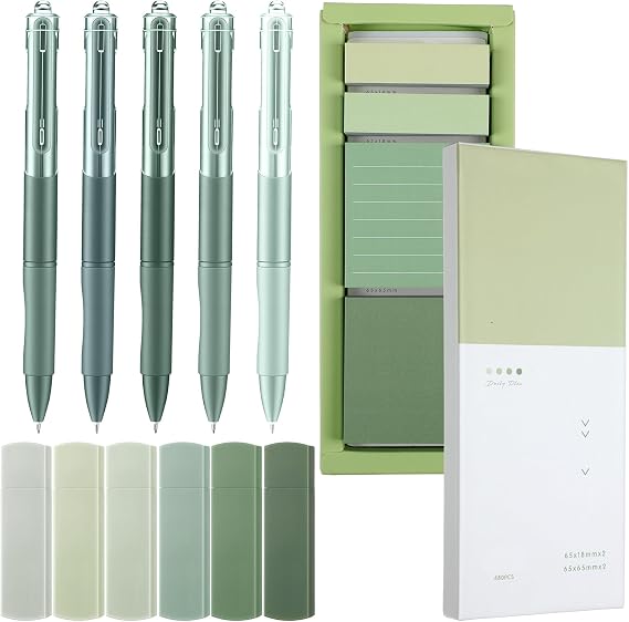 Resurhang 6 Green Pens Set 0.5 mm Fine Point Correction Tape Notes, Green