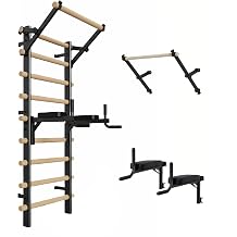 Wooden Wall Mounted Stall Bars with Adjustable Pull Up and Dip Station for Home Fitness, Solid Pine Construction, Suitable for Adults and Kids