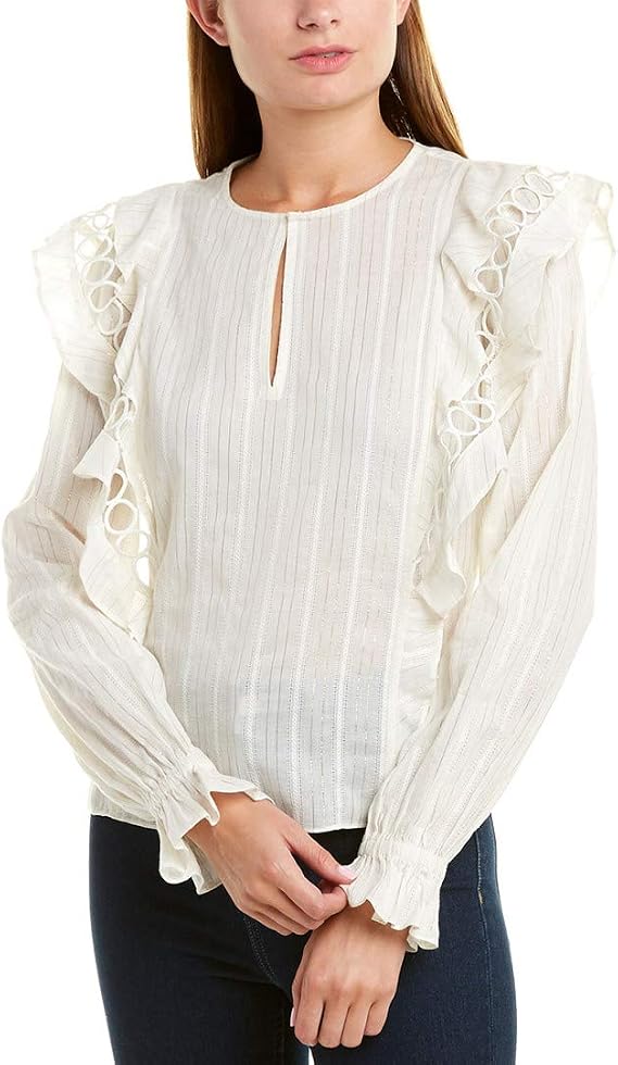 RACHEL ZOE Womens Beige Long Sleeve Keyhole Top Size