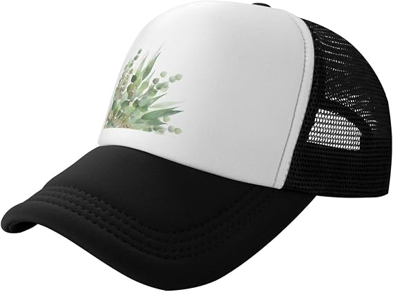 Fresh Sage Green White Breathable Mesh Trucker Hat Comfortable Sponge-Lined Front & Adjustable Fit for Outdoor & Casual Wear Black
