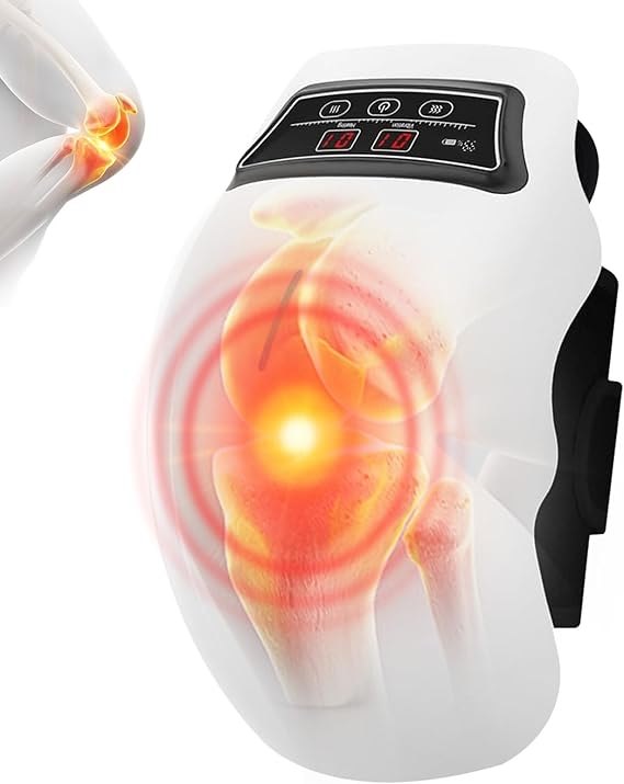 Cordless Knee Massager, Knee Massager with 3 Level Heating and Vibration Knee Massager Joint Pain Relief Rechargeable Knee Brace Warmer for Arthritis, Swelling, Ligament Injury