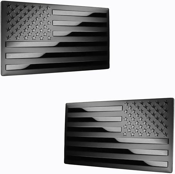 USA American Metal Flag Auto Fender Emblem for Cars Trucks Forward and Reverse Set (5"x3", Black - 2 Pack)