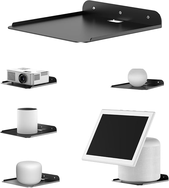 Wall Mount Shelf for Smart Speakers, Projector, Black | Fit for WiFi Mesh System, Echo 4/5/8/10, Studio, Pop, Homepod, Floating Shelf Fit for Mini Projector, Orbi, Google, Nest
