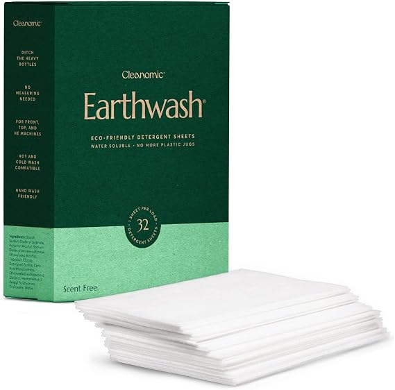 earthwash Laundry Sheets, Scent-Free (32 Loads), The Perfect Plastic Free Detergent Strips, Ideal for TravelHome Use. Biodegradable-Easy Dissolve, True Eco-Wash