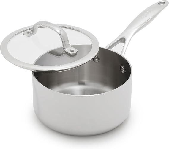 GreenPan Valencia Pro Tri-Ply Stainless Steel 1.6QT Chef's Pan with Lid, Induction Ready Cookware, All Cooktops, Sauce Pot, Mirror Finish, Dishwasher & Oven/Broiler Safe to 600F