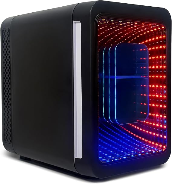 4L RGB LED Mirror Mini Fridge Black, Gaming & Skincare Dual Use, AC/DC Portable Cooler Warmer, Quiet Compact Fridge for Bedroom Gaming Room Office Car