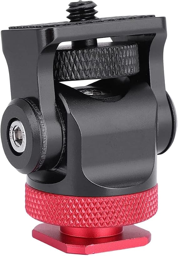 Hot Shoe Mount Monitor Flash Mic Holder, Aluminum Alloy Hot Shoe Adapter with 1/4in Screw, Adjustable Damping Bracket for Camera Lighting and Accessories (Black Red)