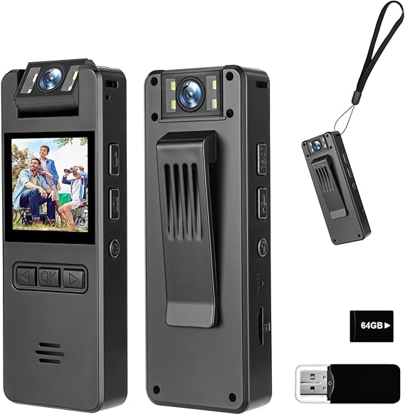64GB Mini Body Cam,1080P Video Camera with 180 Rotating Lens,120 Wide Angle,Audio and Video Recording, Portable Compact Personal Camera Personal Civilians, Police Law Enforcement