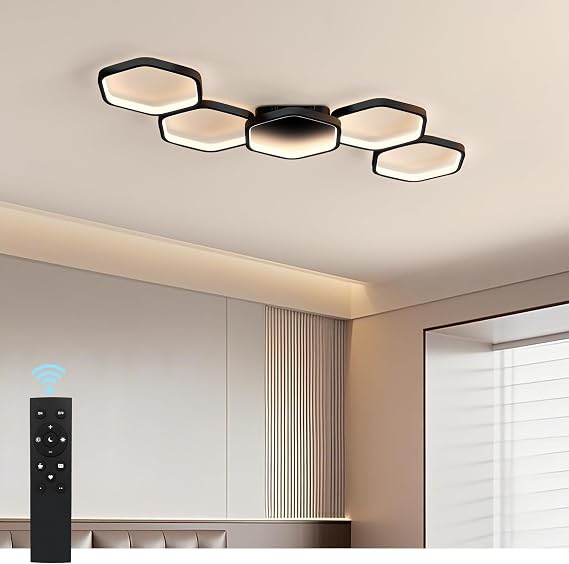 Yuanfenghua LED Ceiling Light Dimmable with Remote Control Colour Changing Living Room Lamp Bedroom Modern Ceiling Lighting Chandelier Lamp 90 cm Black [Energy Class E]