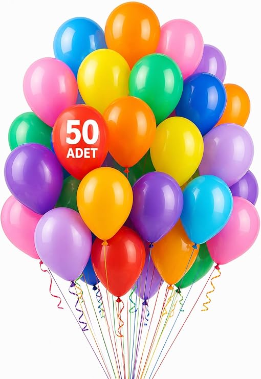 Renkli Balon 50 Li Karışık Renk Parti Doğum Günü Kutlama Özel Günler
