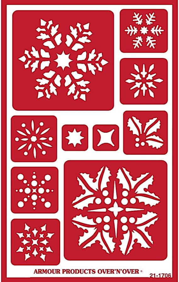 Over'N'Over Reusable Glass Etching Stencils Durable Self-Stick Designs for Glass, Mirrors, and Ceramics with Armour Etch Cream 5 x 8 Stencil Sheet - Large Snowflakes