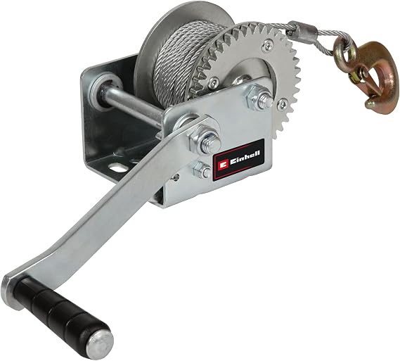 Einhell Hand Winch TC-WI 500 (max. carrying capacity 500 kg, including 10 meters long rigid steel rope, return lock, soft handle, safety load hook with safety cover) - 2260160